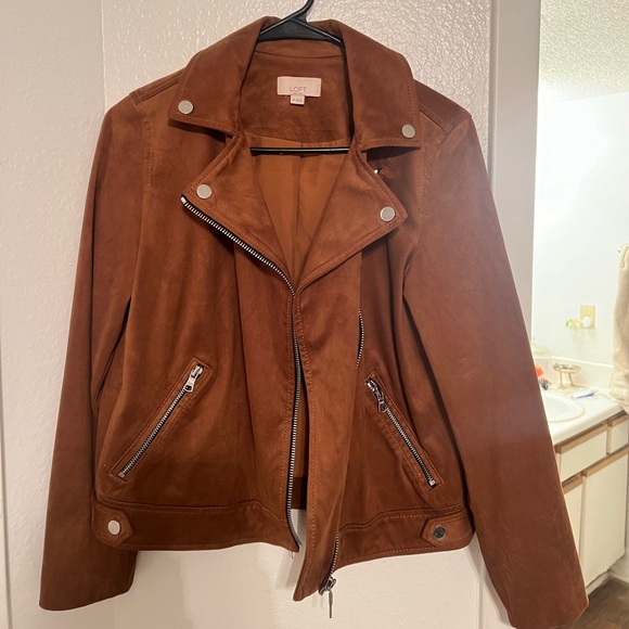 LOFT Brown Suede Moto Jacket - Picture 1 of 7